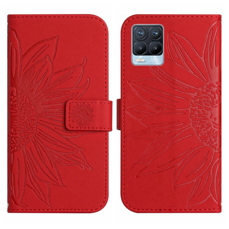 Skin Feel Custodia per cellulare in pelle con motivo a fiori di sole con cordino, For Realme 8 4G/Realme 8 Pro, For Realme 8 5G