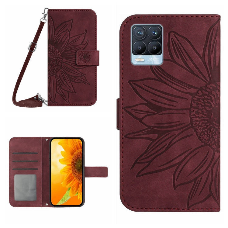 Skin Feel Custodia per cellulare in pelle con motivo a fiori di sole con cordino, For Realme 8 4G/Realme 8 Pro, For Realme 8 5G