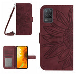Skin Feel Custodia per cellulare in pelle con motivo a fiori di sole con cordino, For Realme 8 4G/Realme 8 Pro, For Realme 8 5G