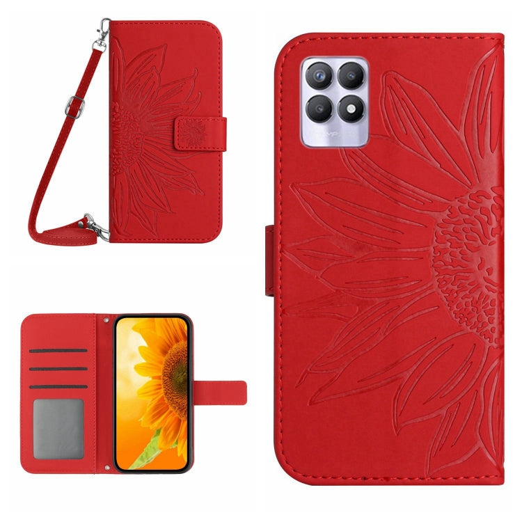 Skin Feel Custodia per cellulare in pelle con motivo a fiori di sole con cordino, For Realme 8i/Narzo 50 4G, For Realme 9 4G/Realme 9 Pro+ 5G