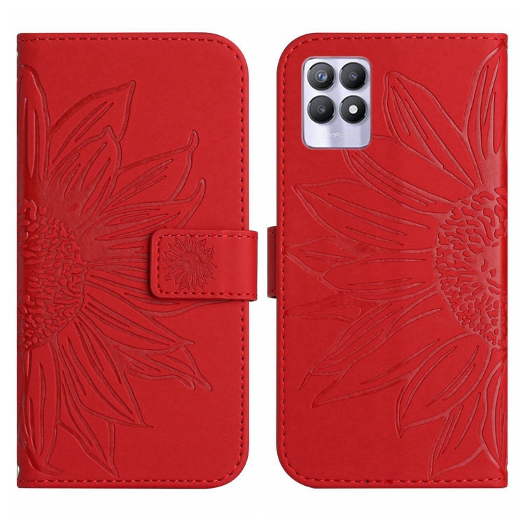 Skin Feel Custodia per cellulare in pelle con motivo a fiori di sole con cordino, For Realme 8i/Narzo 50 4G, For Realme 9 4G/Realme 9 Pro+ 5G