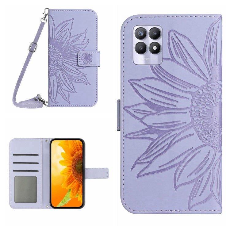 Skin Feel Custodia per cellulare in pelle con motivo a fiori di sole con cordino, For Realme 8i/Narzo 50 4G, For Realme 9 4G/Realme 9 Pro+ 5G