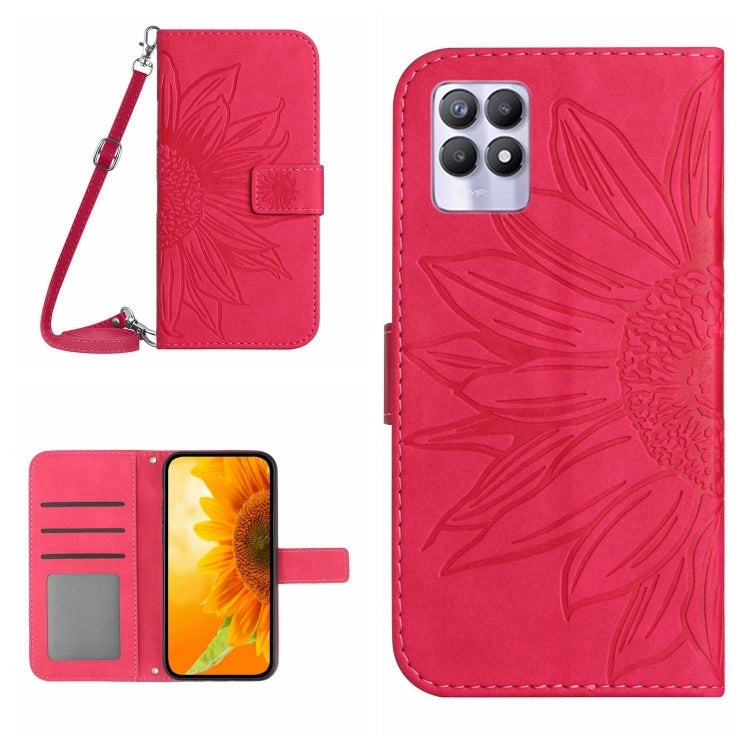 Skin Feel Custodia per cellulare in pelle con motivo a fiori di sole con cordino, For Realme 8i/Narzo 50 4G, For Realme 9 4G/Realme 9 Pro+ 5G