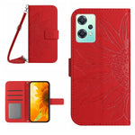 Skin Feel Custodia per cellulare in pelle con motivo a fiori di sole con cordino, For Realme 9 Pro 5G, For Realme 9i/A36/A76/A96 4G