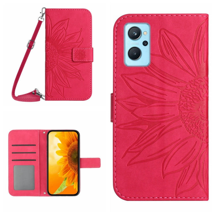 Skin Feel Custodia per cellulare in pelle con motivo a fiori di sole con cordino, For Realme 9 Pro 5G, For Realme 9i/A36/A76/A96 4G