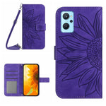 Skin Feel Custodia per cellulare in pelle con motivo a fiori di sole con cordino, For Realme 9 Pro 5G, For Realme 9i/A36/A76/A96 4G