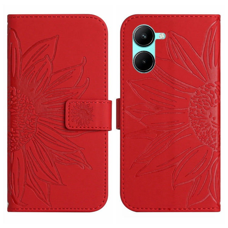 Skin Feel Custodia per cellulare in pelle con motivo a fiori di sole con cordino, For Realme 10 4G, For Realme 10 5G
