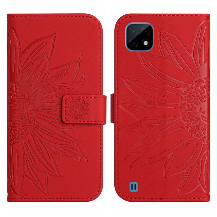 Skin Feel Custodia per cellulare in pelle con motivo a fiori di sole con cordino, For Realme C11, For Realme C12/C15/C25