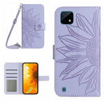 Skin Feel Custodia per cellulare in pelle con motivo a fiori di sole con cordino, For Realme C11, For Realme C12/C15/C25