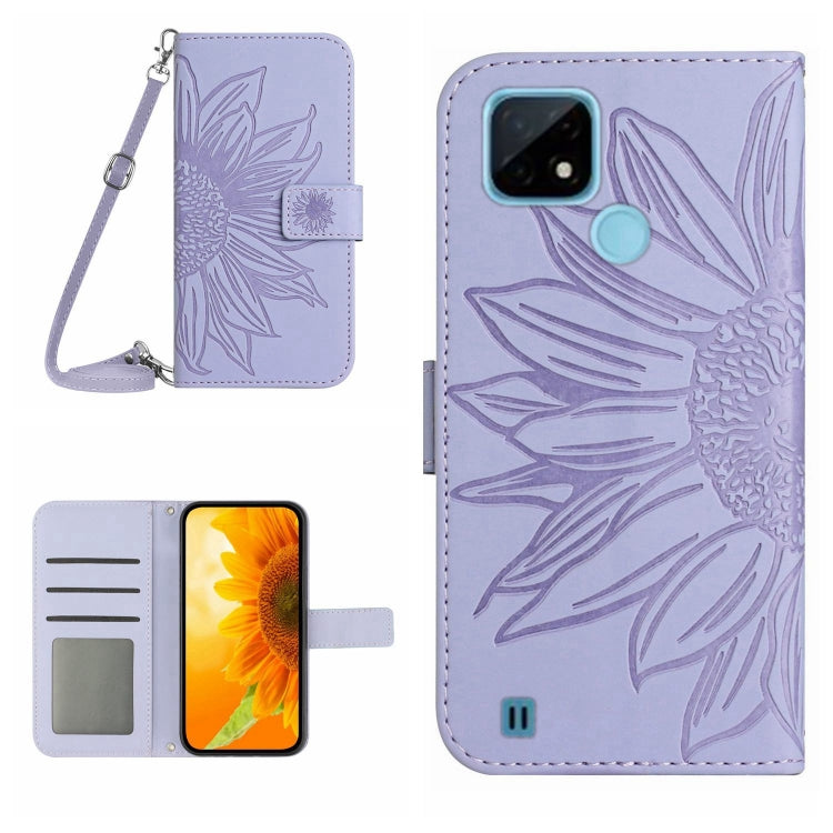 Skin Feel Custodia per cellulare in pelle con motivo a fiori di sole con cordino, For Realme C20/C21, For Realme C30/Narzo 50i Prime