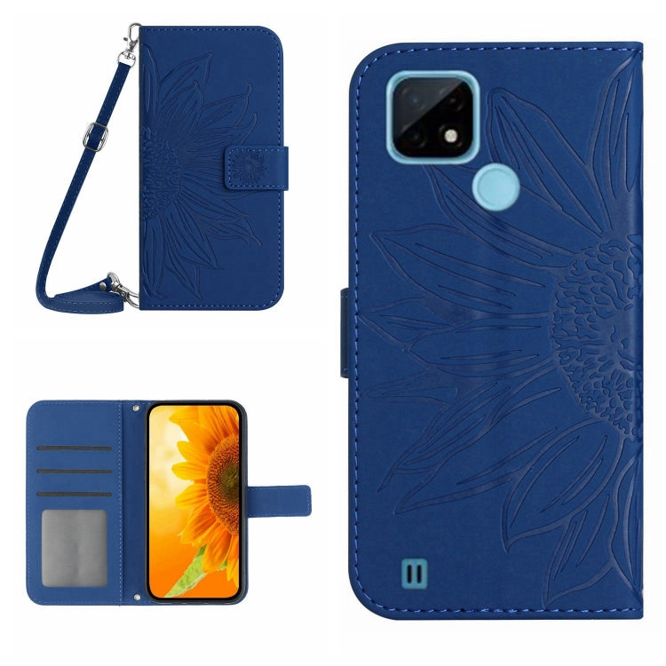 Skin Feel Custodia per cellulare in pelle con motivo a fiori di sole con cordino, For Realme C20/C21, For Realme C30/Narzo 50i Prime