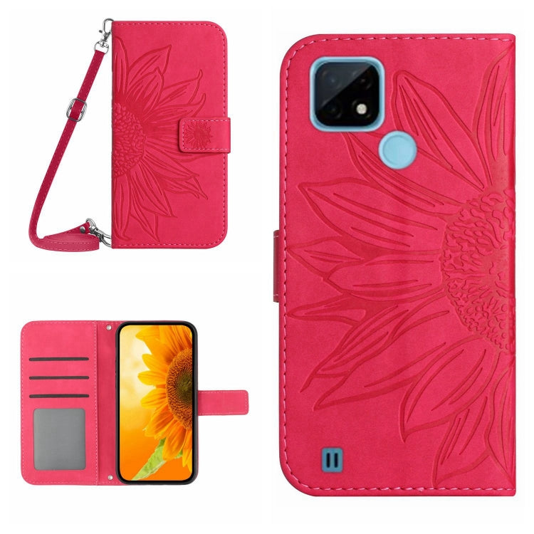 Skin Feel Custodia per cellulare in pelle con motivo a fiori di sole con cordino, For Realme C20/C21, For Realme C30/Narzo 50i Prime