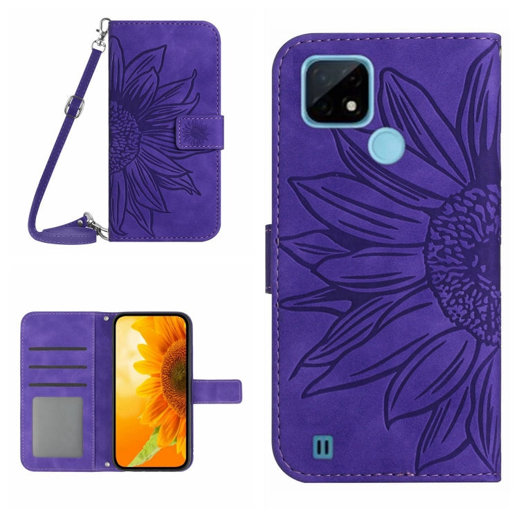 Skin Feel Custodia per cellulare in pelle con motivo a fiori di sole con cordino, For Realme C20/C21, For Realme C30/Narzo 50i Prime