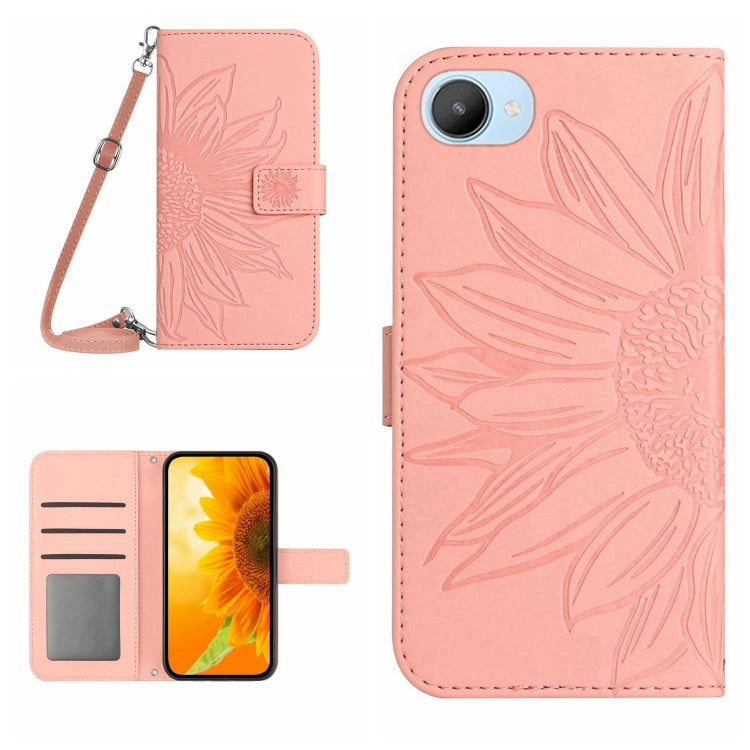 Skin Feel Custodia per cellulare in pelle con motivo a fiori di sole con cordino, For Realme C20/C21, For Realme C30/Narzo 50i Prime