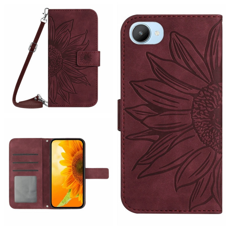 Skin Feel Custodia per cellulare in pelle con motivo a fiori di sole con cordino, For Realme C20/C21, For Realme C30/Narzo 50i Prime