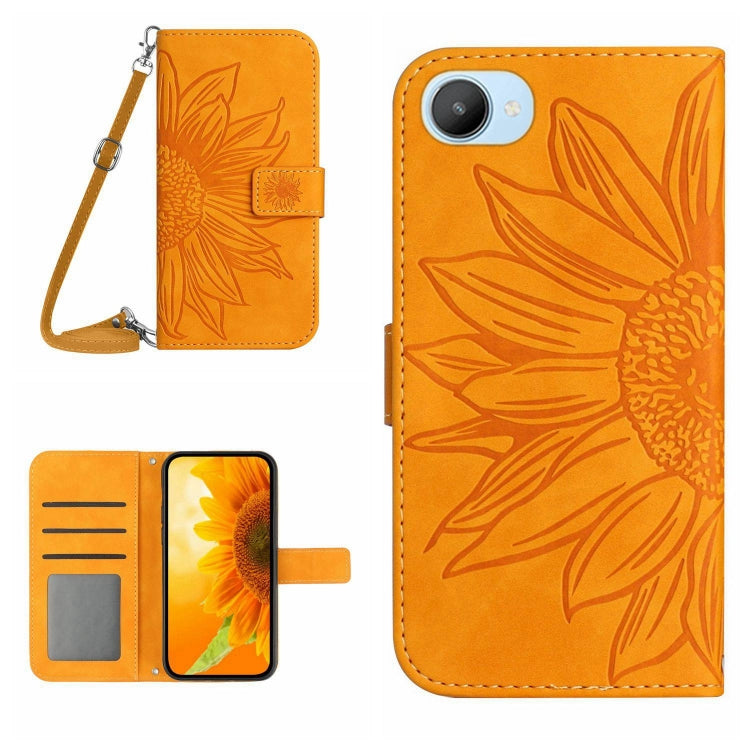 Skin Feel Custodia per cellulare in pelle con motivo a fiori di sole con cordino, For Realme C20/C21, For Realme C30/Narzo 50i Prime