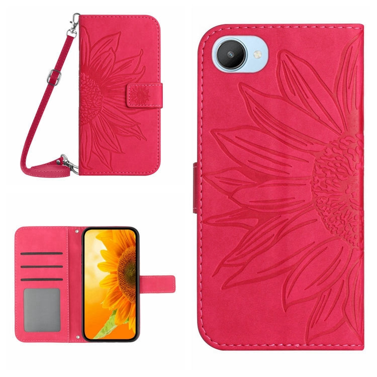 Skin Feel Custodia per cellulare in pelle con motivo a fiori di sole con cordino, For Realme C20/C21, For Realme C30/Narzo 50i Prime