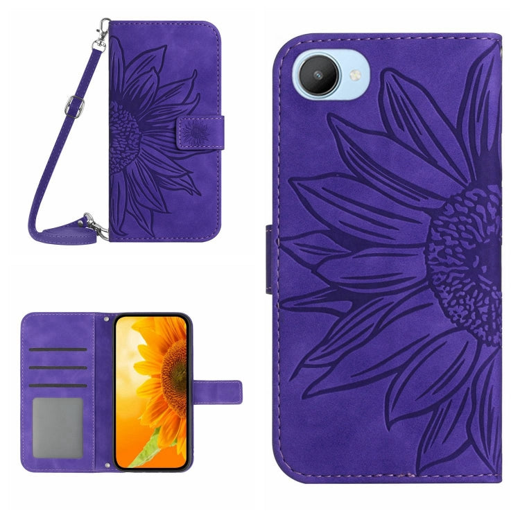 Skin Feel Custodia per cellulare in pelle con motivo a fiori di sole con cordino, For Realme C20/C21, For Realme C30/Narzo 50i Prime