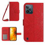 Skin Feel Custodia per cellulare in pelle con motivo a fiori di sole con cordino, For Realme C31, For Realme C33