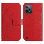 Skin Feel Custodia per cellulare in pelle con motivo a fiori di sole con cordino, For Realme C31, For Realme C33