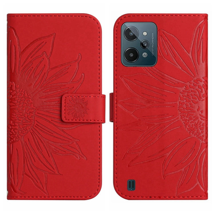 Skin Feel Custodia per cellulare in pelle con motivo a fiori di sole con cordino, For Realme C31, For Realme C33