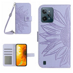 Skin Feel Custodia per cellulare in pelle con motivo a fiori di sole con cordino, For Realme C31, For Realme C33