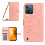 Skin Feel Custodia per cellulare in pelle con motivo a fiori di sole con cordino, For Realme C31, For Realme C33