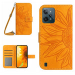 Skin Feel Custodia per cellulare in pelle con motivo a fiori di sole con cordino, For Realme C31, For Realme C33