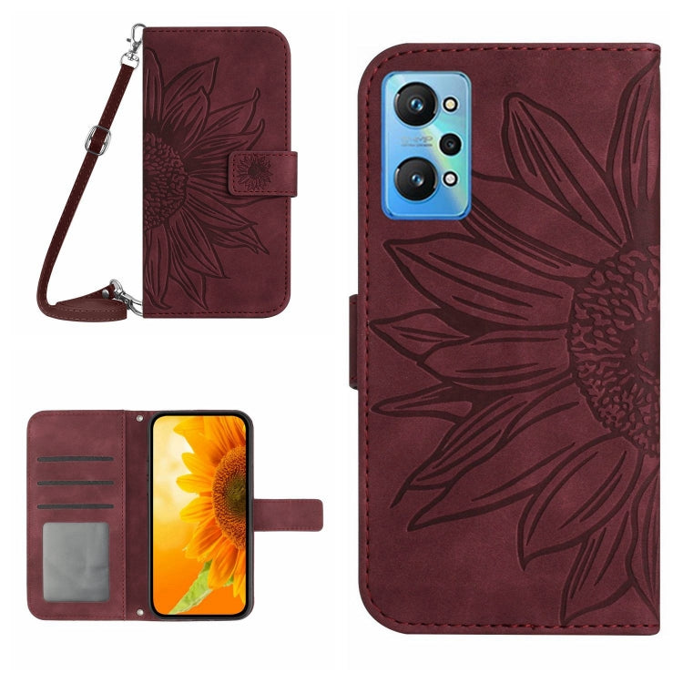 Skin Feel Custodia per cellulare in pelle con motivo a fiori di sole con cordino, For Realme GT Master, For Realme GT Neo2