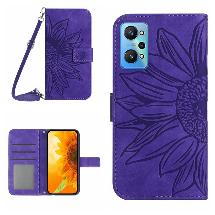 Skin Feel Custodia per cellulare in pelle con motivo a fiori di sole con cordino, For Realme GT Master, For Realme GT Neo2