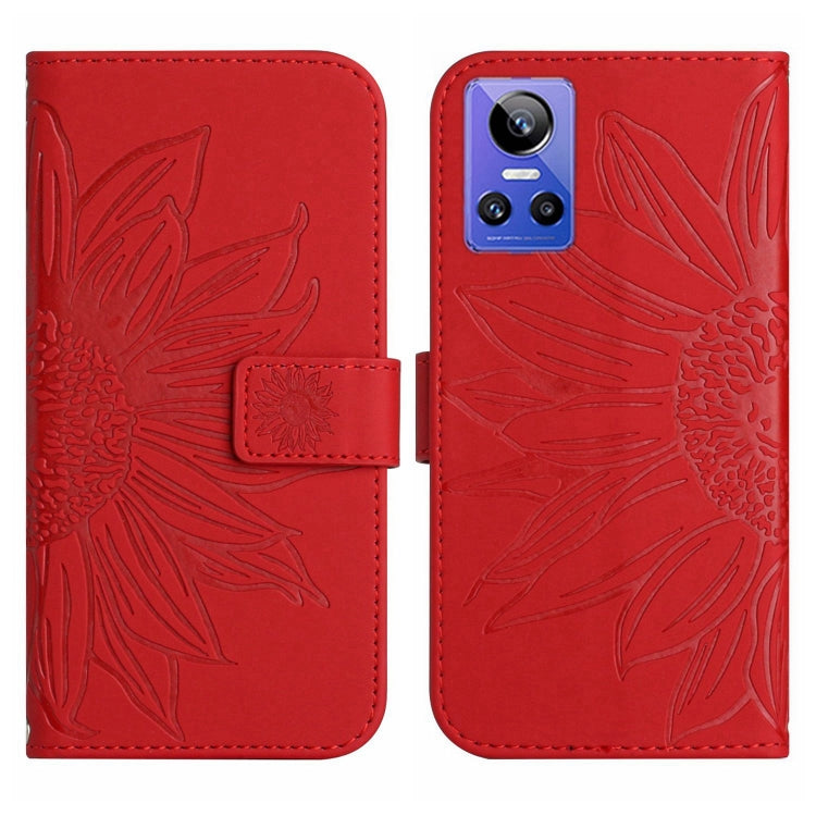 Skin Feel Custodia per cellulare in pelle con motivo a fiori di sole con cordino, For Realme GT Neo3, For OnePlus 9