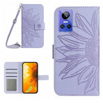 Skin Feel Custodia per cellulare in pelle con motivo a fiori di sole con cordino, For Realme GT Neo3, For OnePlus 9