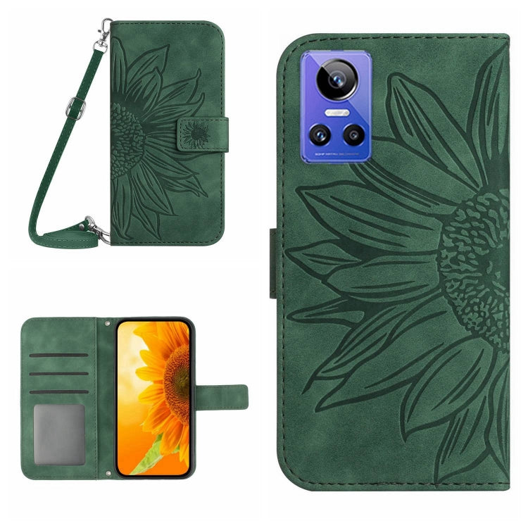 Skin Feel Custodia per cellulare in pelle con motivo a fiori di sole con cordino, For Realme GT Neo3, For OnePlus 9