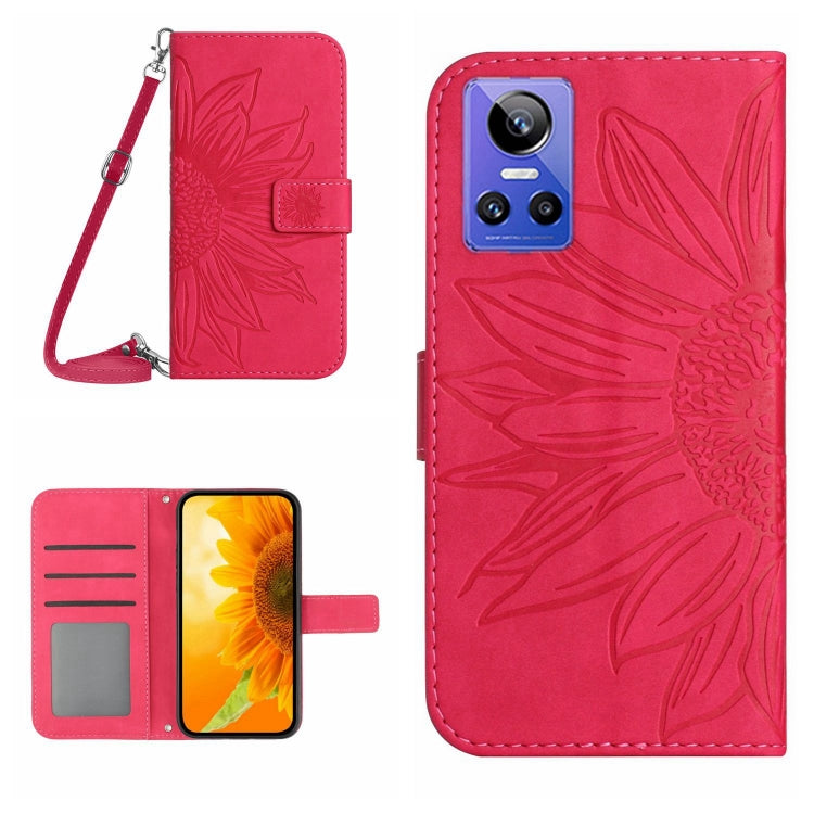 Skin Feel Custodia per cellulare in pelle con motivo a fiori di sole con cordino, For Realme GT Neo3, For OnePlus 9