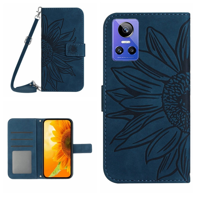 Skin Feel Custodia per cellulare in pelle con motivo a fiori di sole con cordino, For Realme GT Neo3, For OnePlus 9