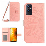 Skin Feel Custodia per cellulare in pelle con motivo a fiori di sole con cordino, For OnePlus 9 Pro, For OnePlus 9R