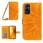 Skin Feel Custodia per cellulare in pelle con motivo a fiori di sole con cordino, For OnePlus 9 Pro, For OnePlus 9R