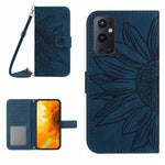 Skin Feel Custodia per cellulare in pelle con motivo a fiori di sole con cordino, For OnePlus 9 Pro, For OnePlus 9R