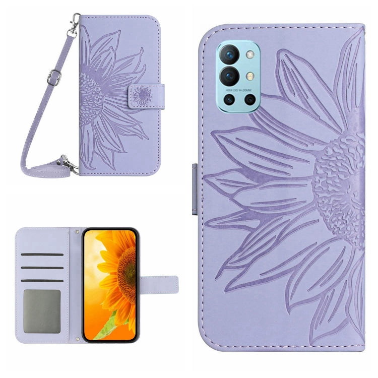 Skin Feel Custodia per cellulare in pelle con motivo a fiori di sole con cordino, For OnePlus 9 Pro, For OnePlus 9R