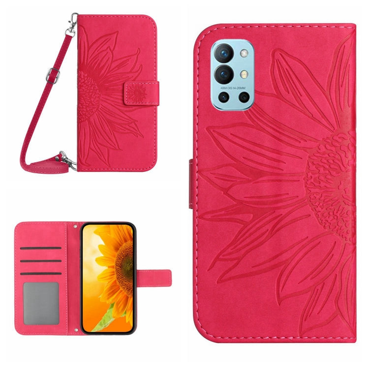 Skin Feel Custodia per cellulare in pelle con motivo a fiori di sole con cordino, For OnePlus 9 Pro, For OnePlus 9R