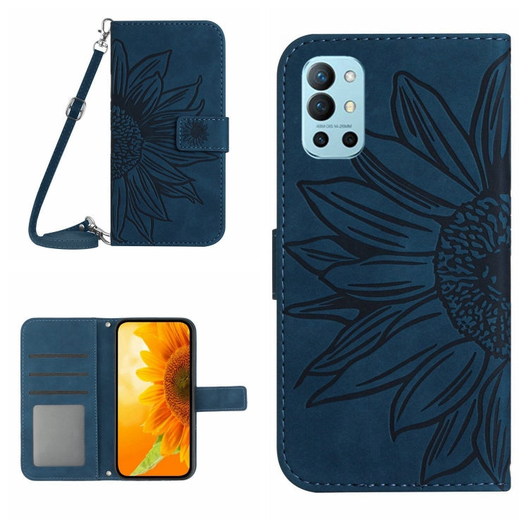 Skin Feel Custodia per cellulare in pelle con motivo a fiori di sole con cordino, For OnePlus 9 Pro, For OnePlus 9R
