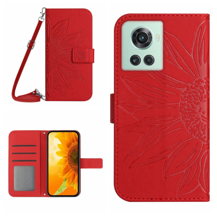 Skin Feel Custodia per cellulare in pelle con motivo a fiori di sole con cordino, For OnePlus 10 Pro, For OnePlus 10R