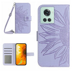 Skin Feel Custodia per cellulare in pelle con motivo a fiori di sole con cordino, For OnePlus 10 Pro, For OnePlus 10R