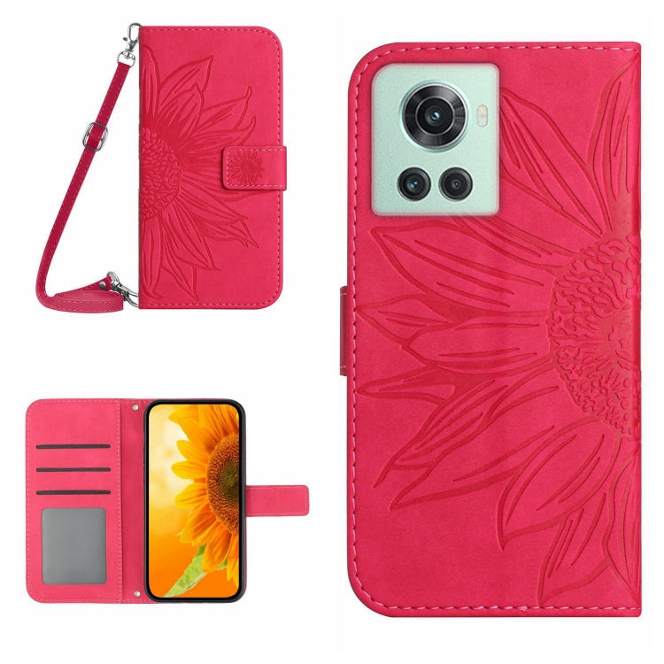 Skin Feel Custodia per cellulare in pelle con motivo a fiori di sole con cordino, For OnePlus 10 Pro, For OnePlus 10R