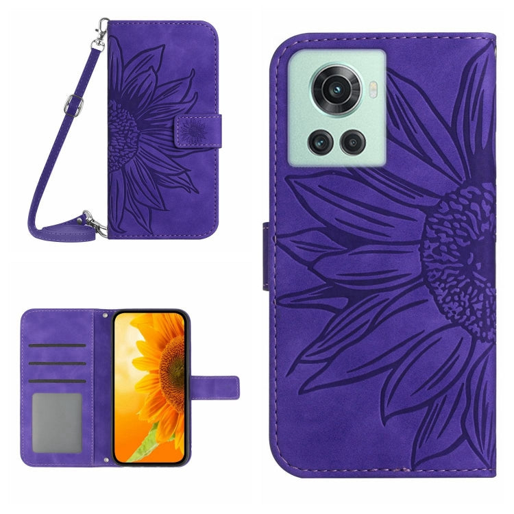 Skin Feel Custodia per cellulare in pelle con motivo a fiori di sole con cordino, For OnePlus 10 Pro, For OnePlus 10R