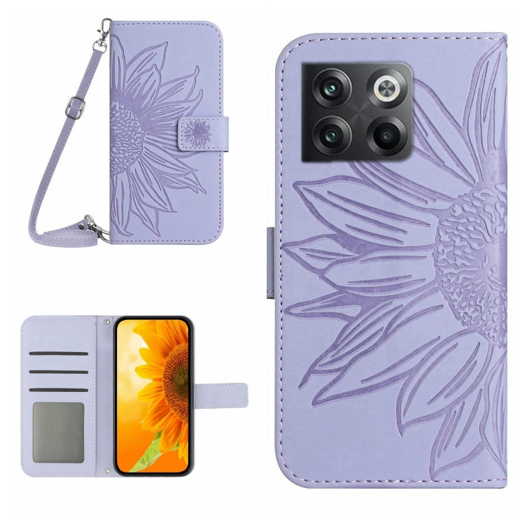 Skin Feel Custodia per cellulare in pelle con motivo a fiori di sole con cordino, For OnePlus 10T, For OnePlus Nord 2
