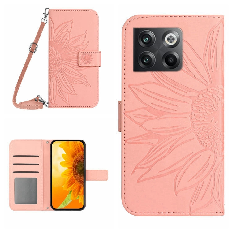 Skin Feel Custodia per cellulare in pelle con motivo a fiori di sole con cordino, For OnePlus 10T, For OnePlus Nord 2