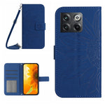 Skin Feel Custodia per cellulare in pelle con motivo a fiori di sole con cordino, For OnePlus 10T, For OnePlus Nord 2