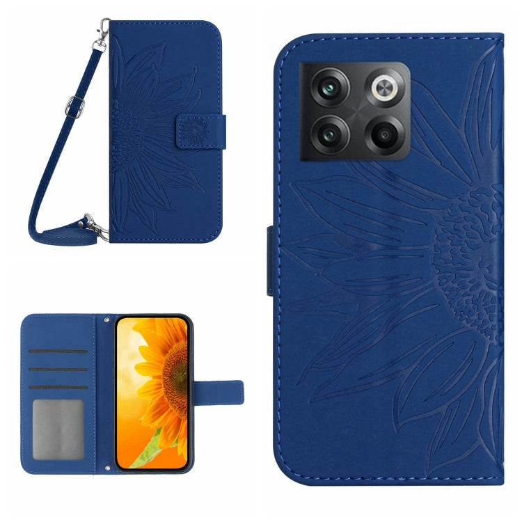 Skin Feel Custodia per cellulare in pelle con motivo a fiori di sole con cordino, For OnePlus 10T, For OnePlus Nord 2