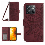 Skin Feel Custodia per cellulare in pelle con motivo a fiori di sole con cordino, For OnePlus 10T, For OnePlus Nord 2